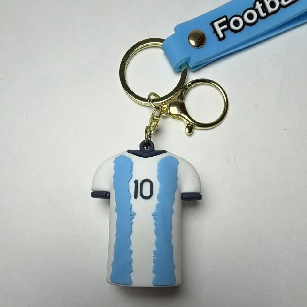 Messi Football Keychain Set w/ Figure & #10 Jersey Charms, Blue Straps